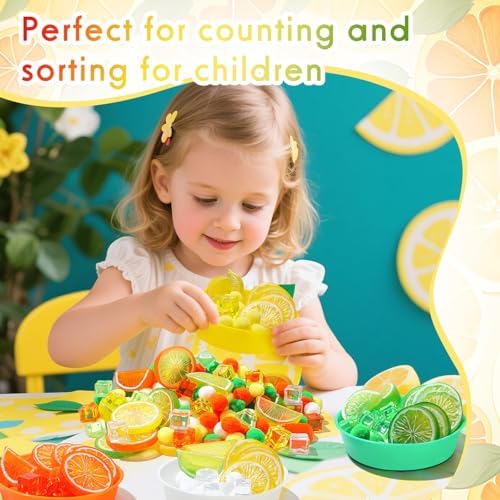 149 Pcs Lemon Sensory Bin Items Summer Counting Sorting Summer Sensory Bin Filler Fine Motor 15 Fake Lemon Slices 6 Fake Cubes Counts for Easter Day Spring Summer Sorting Counting Decor - Image 5