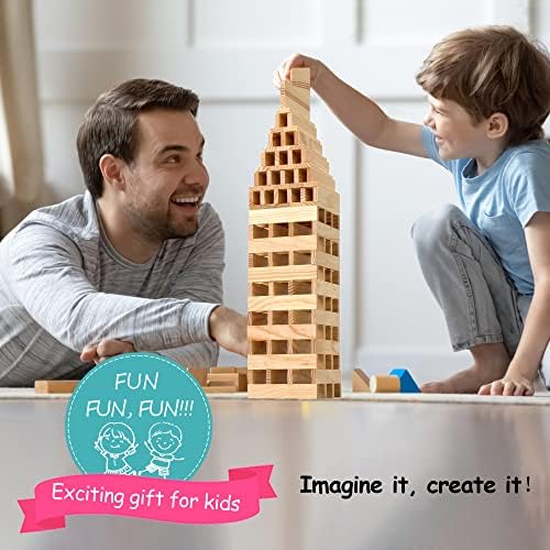 100pcs Classic Wooden Building Blocks Set,Solid STEM Building Toys for Kids, Preschool Learning Montessori Toys for Toddlers, Boys & Girls Birthday Gift (Log Color) - Image 3