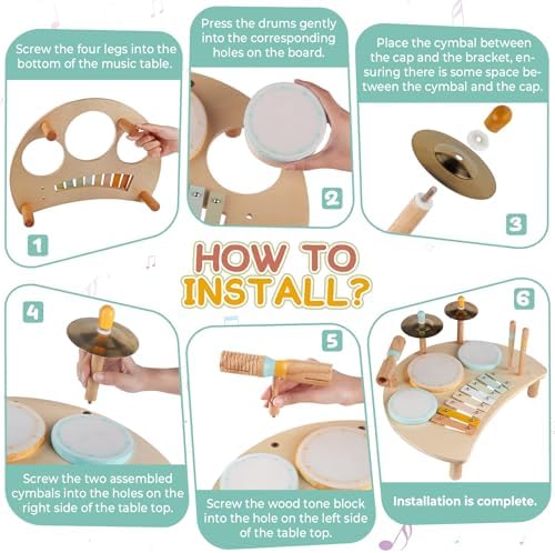Kids Drum Set, Montessori Toys Wooden Musical Instruments for Baby Toddlers - Image 6