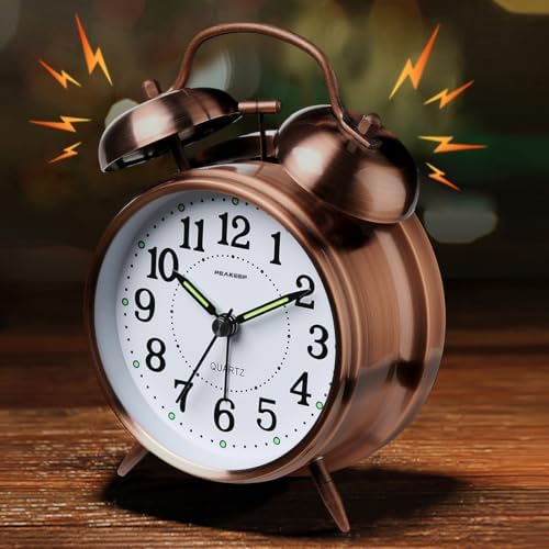 Peakeep Retro 4.5 inches Battery Operated Twin Bell Loud Alarm Clock - Image 2