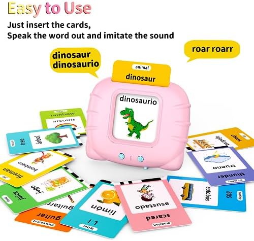 Eaever Spanish English 520 Words Talking-Flash-Cards, Birthday Gift for 3 4 5 6 Year Old Girls, Preschool Learning Toys, Pink - Image 2