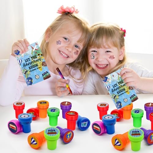 Cinrobiye 24 Pcs Adventure Travel Stampers Party Favor Set Fun Bon Voyage Stamps Birthday Party Supplies Classroom Rewards Carnival Prizes Goody Bag Fillers Pinata Filler Travel Party Gift Set - Image 6