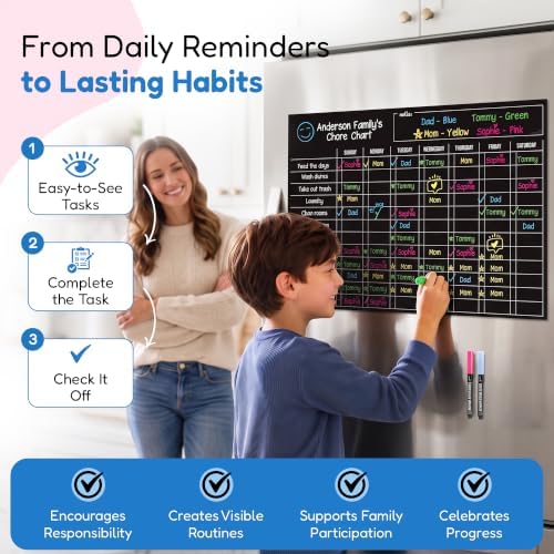 Magnetic Dry Erase Chore Chart for Adults & Kids, 17" x 12" - Black - Image 2
