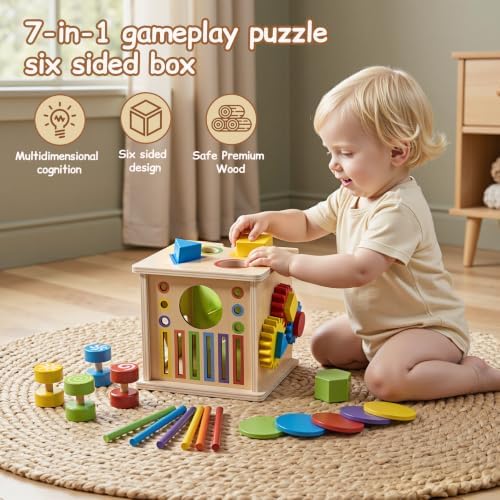 TOMMYHOME Wooden Montessori Multifunctional Sensory Box 8-in-1,Help Children Improve Their Arithmetic Skills and Color Recognition abilities.Coin Box - Image 4