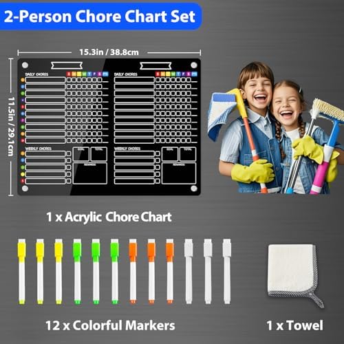 PigPotParty 2-in-1 Acrylic Magnetic Chore Chart for 2 Kids, Large 16x12 in - Image 5
