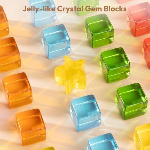 Woodtoe Wooden Building Blocks Set for Kids, Rainbow & Tree Wood Frame - 24 PCS Acrylic Gem Cubes Stacking Blocks, Montessori Stacking Toys, Educational Birthday Toys Gift for Toddlers 3-6 - Image 3