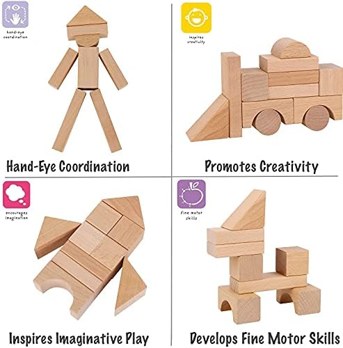 100 Pcs Wooden Blocks for Toddlers 1-3 Building Blocks for Kids - Image 3