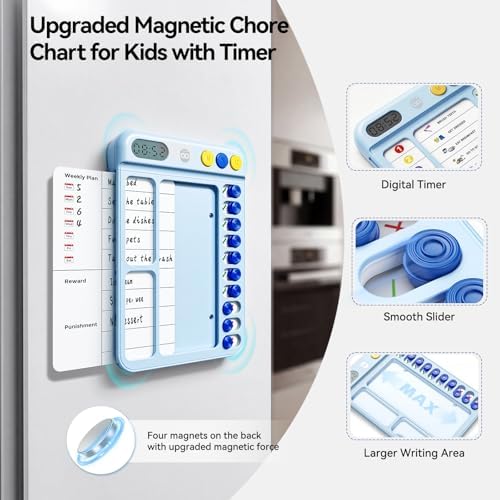 Chore Chart for Kids with Visual Timer, ADHD Tools Visual Schedule Planning Board with Slider, 20 Personalizable Cards and Magnetic Marker, Morning/Bedtime/Daily Routine Chart Checklist - Blue - Image 3