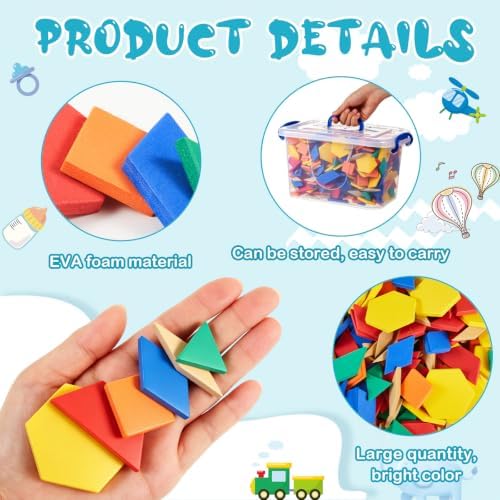 Jexine 800 Pcs 6 Styles Foam Counters Color Tiles Color Sorting Tiles, Math Counters, Sorting Toy, 3D Shapes Manipulatives, Counting, Learning, Classroom Crafts, Bingo for Kids with Storage Box - Image 3