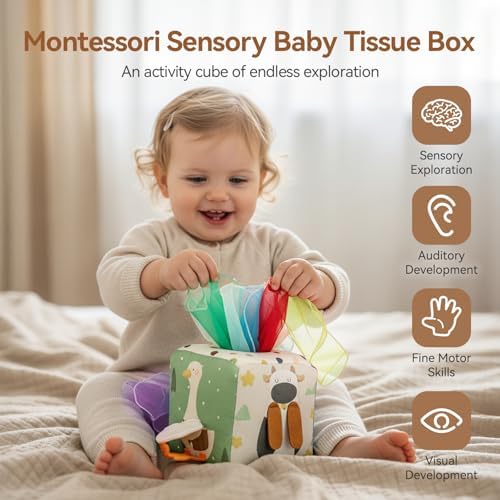Youuys Baby Tissue Box Toy for Babies 6-12 Months, Montessori Sensory Toys for 1 Year Old Boy, Infant Toy with Crinkle Tissues & Fine Motor, for 6 9 12 18 Months Old Kids 1st Birthday - Image 3