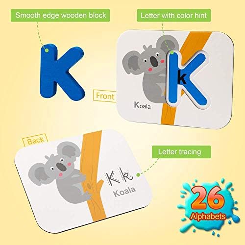Coogam Numbers and Alphabets Flash Cards Set - ABC Wooden Letters and Numbers Animal Pattern Board Matching Puzzle Game Montessori Educational Learning Toys Gift for Preschool Kids Age 3 4 5 Years - Image 4