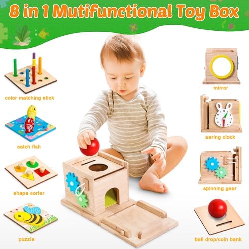 HUZU 8-in-1 Montessori Wooden Activity Cube Toy Set, Toddler Learning - Image 2