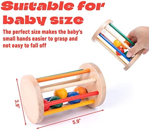 Montessori Toys for Babies 6-12 Months Wooden Rolling Drum Montssori Baby Sensory Toys for Wooden Rattle Spinning Rainbow,Boys and Girls Baby Gifts - Image 5