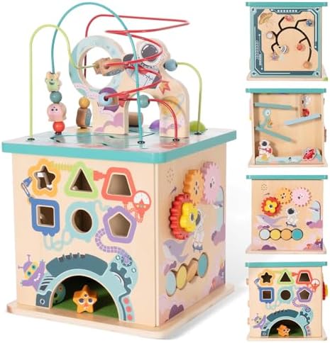 Pre-Assembled 9-in-1 Large Wooden Activity Cube Toy for Toddlers 18M+ - Image 2