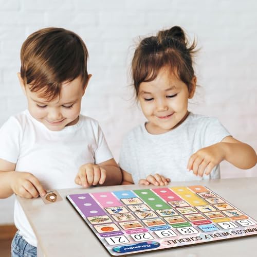 Wooden Weekly Routine Chart For Kids - 15x15" Visual Schedule And Calendar For Toddler Planner - Image 7