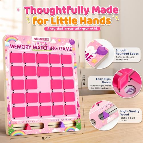 Matching Memory Game for Kids Ages 3 4 5 6 Year Old, Travel Toy for Boys Girls, Wooden Board Game, Road Trip Essentials for Toddler, Airplane Car Camping Activity, Ideal Christmas Birthday Gifts, Pink - Image 6