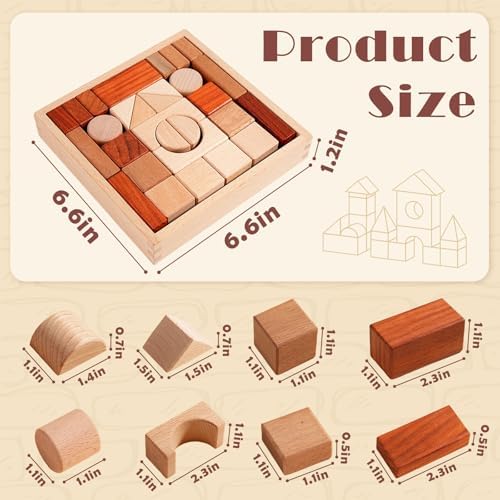 Adena Montessori 29-Piece Wooden Blocks Set, 3+ - Image 2