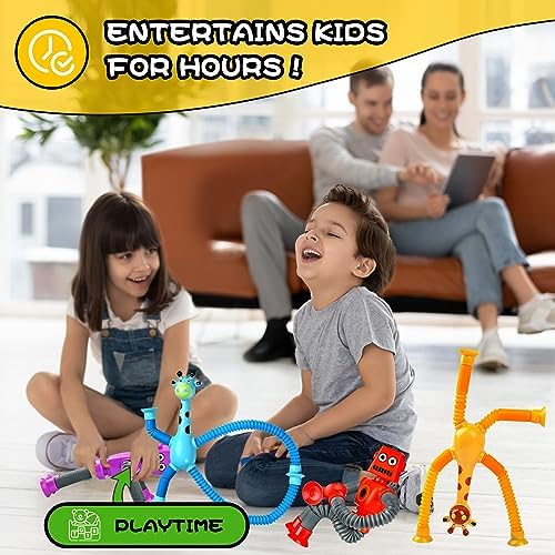 8pc Robot Giraffe Sensory Travel Toys for Toddlers Boy Ages 3 4 5 6 7 8, Airplane Activities Suction Autism Pop Tube Fidget Autistic Stocking Easter Basket Stuffer Valentine Gift for Kids - Image 4