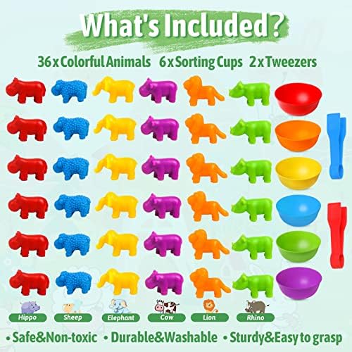 RAEQKS Counting Sorting Toys Matching Stacking Toys with Bowls Preschool Learning Activities Educational Sensory Game Montessori STEM Toy Daycare Sets Animals Gifts for Kids Boys Girls - Image 3