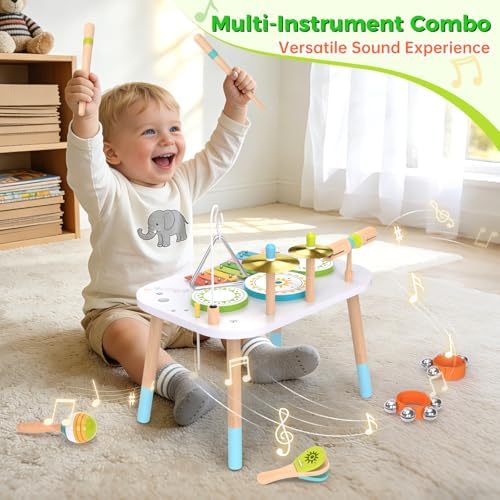 12-in-1 Drum Set for Toddlers 18+ Months, Wooden Baby Musical Instruments - Image 6