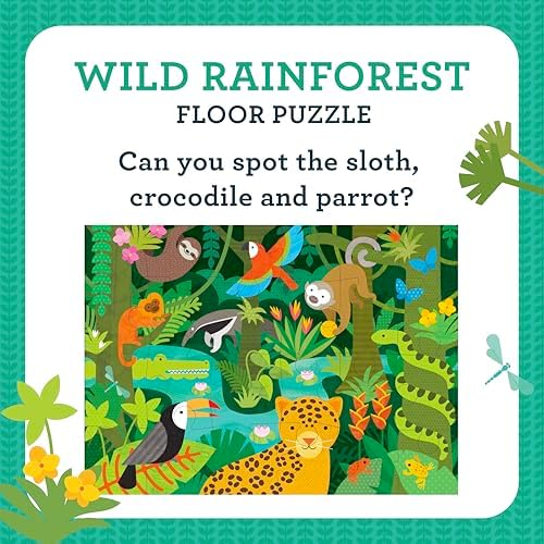 Petit Collage Floor Puzzle, Wild Rainforest, 24-Pieces – Large Puzzle for Kids, Completed Rainforest Puzzle Measures 18” x 24” – Makes a Great Gift Idea for Ages 3+ - Image 3