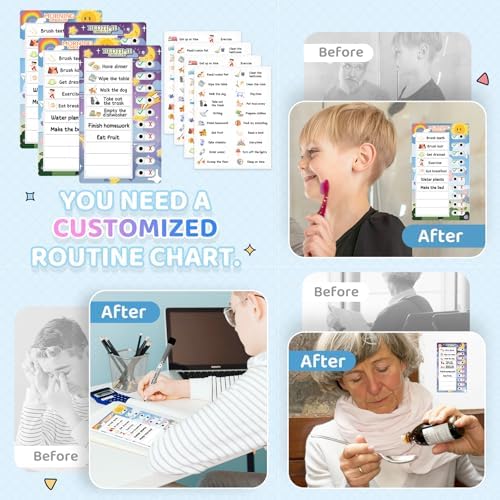 Chore Chart for Kids: Dry Erase to Do List, Morning/Bedtime Routine Chart, Magnetic Checklist, Toddler Visual Schedule, Daily Behavior Chart for Fridge (4 Pack) - Image 6