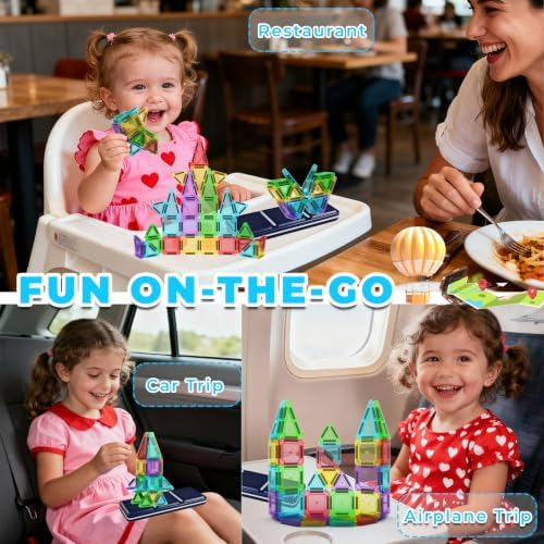 Mini Magnetic Tiles Travel Set with Case 30pcs, Magnet Travel Toys - Image 3
