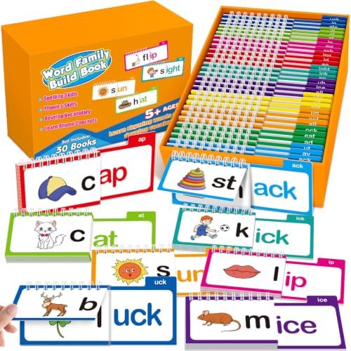 Phonics Flash Cards Word Family Build Book,Learn to Read 30 Read and Rhyme Flip Books,Sight Words Flash Cards Kindergarten Phonics Flip Books for Kids Classroom Homeschool Preschool Learning Activity by Edulok