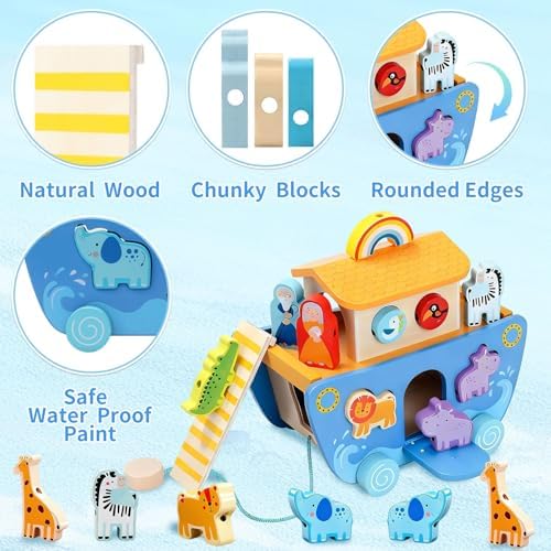 Wooden Noahs Ark Toy with Animal|Baby Baptism Gifts for Boys and Girl - Image 3