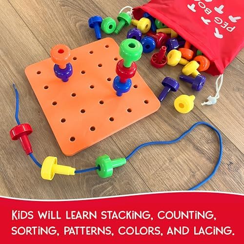 Blu Jay Foam Peg Board Toy - 36 Pegs, Foam Board, Lacing String, Storage Bag - Occupational Therapy Toys - Fine Motor Skills Toys for Toddlers and Kids (Orange) - Image 3