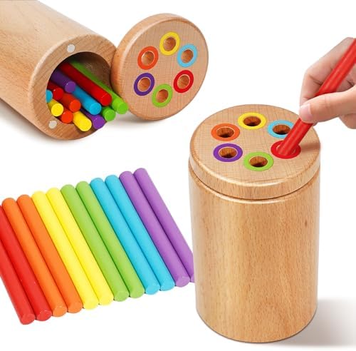 Montessori Toys for 1-3 Year Old, Travel Toys for Toddlers Wooden Color Sorting Stacking Toy for 18+ Month Old Boys Girls Learning Gift for 2-4 Year Old Kids Christmas Birthday Stocking Stuffers by Soarly