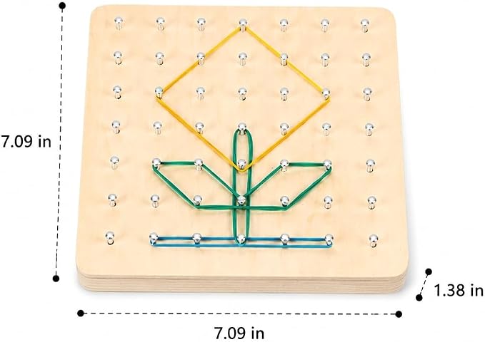 predolo 1 Piece Sensory Toys Geometric Shapes Wooden Math Development Early Learning Manipulatives Pattern Making Suitable for Preschool Classroom 18x18x3.5cm, Small Geoboard (49 pegs) - Image 7