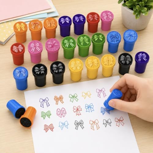 Cinrobiye 24 Pcs Bow Stampers Party Favors for Kids, Cute Pre-Inked Bow Stamps for Birthday Party, Goodie Bag Stuffers, Classroom Rewards, Carnival Prizes, Pinata Fillers, Kids Toys, Party Gifts - Image 4