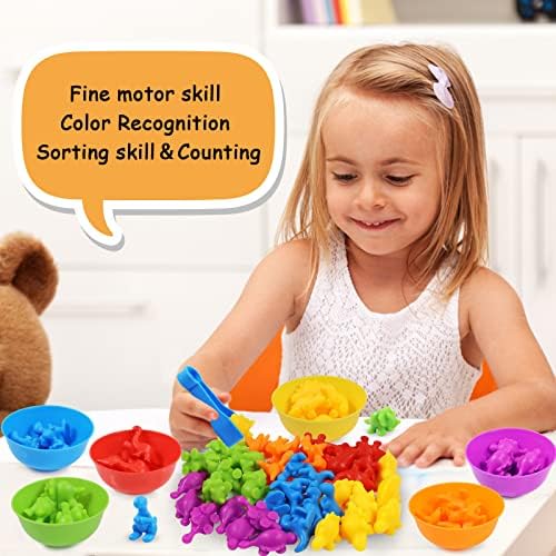 RAEQKS Counting Sorting Dinosaur Toys Montessori Sensory Matching Toy with Bowls Preschool Learning Activities Educational Stacking STEM Game Animals Gifts Sets for Kids Aged 3+ Years Old Boys Girls - Image 5