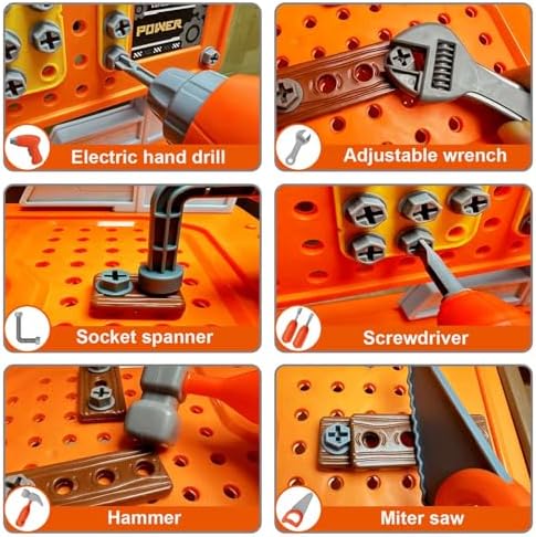 Kids Tool Bench for Toddler Pretend Play Workbench Mechanic Set with Realistic Tools and Electric Drill Spark Creativity and Boost Social Skills - Image 6