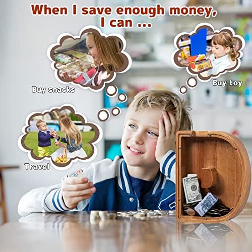 Personalized Large Wooden Kids Letter Piggy Bank - (Laser Engraved) Custom Piggy Bank for Boys Girls - Wooden Banks with Initials - Alphabet Money Box Bank Birthday Letter D Bank - Image 5