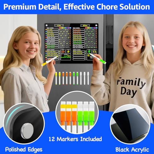 PigPotParty 2-in-1 Acrylic Magnetic Chore Chart for 2 Kids, Large 16x12 in - Image 4