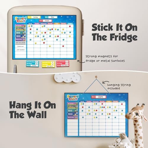 inamio Magnetic Kids Responsibility Reward Chart - Engaging 3D Stars & Chore Tasks - Behavior Chart for Home & School - Ideal for Ages 3-9, Multiple Kids - Image 3