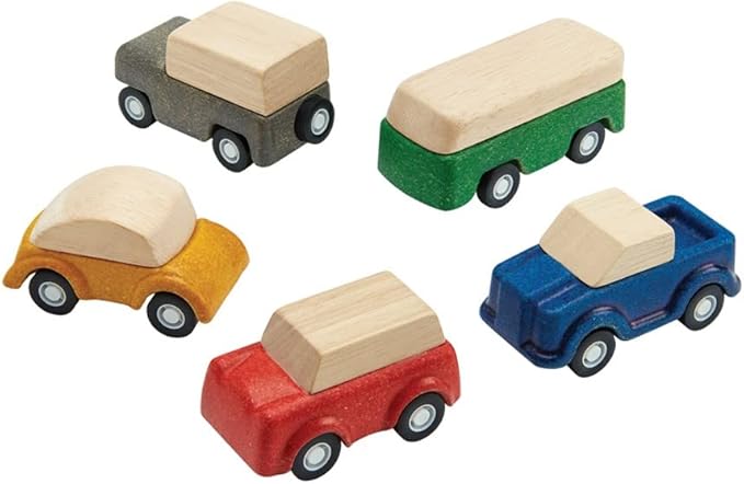 PlanToys® Car Set Wooden Montessori Vehicle Set | Early Movement, Imagination and Practical Life Exploration | Eco Friendly Car Set for Indoor and Outdoor Play