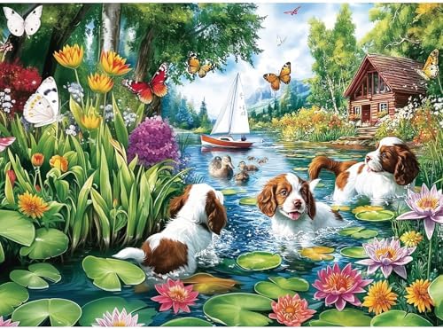 300 Piece Puzzles for Adults&Kids Large Piece, Summer Elderly Jigsaw Puzzles 300 Pieces – Dog Water Fun, Unique Artwork Perfection Game, Family Entertainment & Gift for Seniors(20.5" x 15") by Unknown