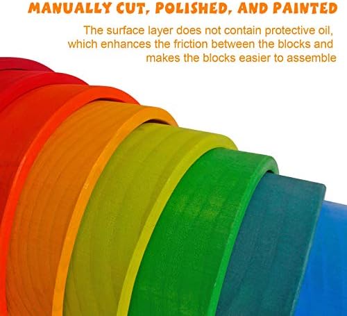 Dinhon Wooden Rainbow Stacking Toys, 12 Pcs Wood Building Blocks Set Wooden Building Blocks Nesting Puzzles, Early Matching Educational Learning Montessori Toys for Kids 3 4 5 6 Years and Up - Image 4