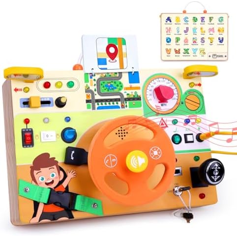 Hoarosall Busy Board,Montessori Toys for 1-3 Year Old Boys & Girls,Travel Activities for Toddlers,Sensory Toy for Kids with Autism,Perfect Christmas Birthday Gift Idea (Busy Board v6) by Hoarosall