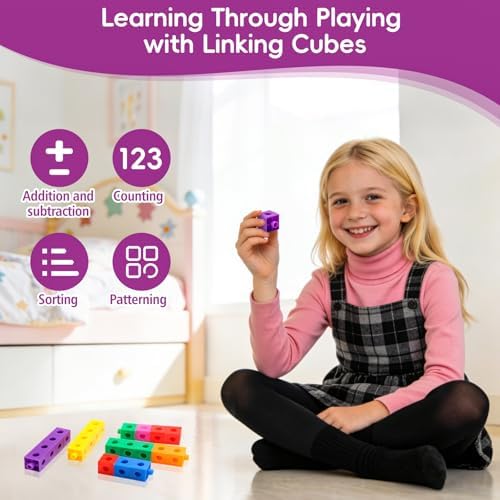 100 Pcs Math Linking Cubes - 10 Colors Connecting Counting Snap Blocks, Math Manipulatives for Early Math & Construction, Educational Toy for Preschool, Kindergarten, Homeschool - Image 3