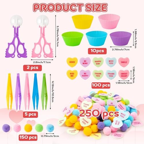 EZdhuawuse Summer Sensory Bin Fillers - 268P Fine Motor Toy Counting Sorting Set for Kid Birthday Easter Gift, Felt Phrases Heart Colorful Pom Poms Cup Clip for Preschool Education Activities - Image 2