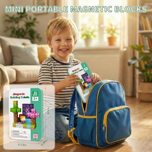 Mini Magnetic Blocks Travel Set 60PCS Building Cubes for Kids with Case - Image 3