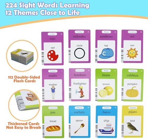 MAYAPHILOS Spanish and English Flash Cards for Kids with 224 Sight Words - Image 2