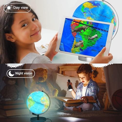 AR Illuminated World Globe for Kids - Rewritable, Colorful, Easy-to-Read, High-Definition Map, Educational Interactive STEM Toy, Light-Up Lamp, LED Night Light Decor - Image 2