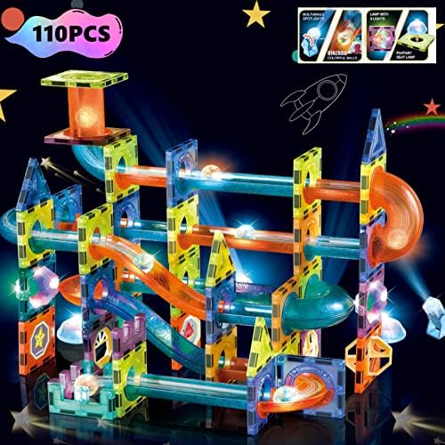 BINZKBB Light Magnetic Tiles Building Blocks for Kids,3D Clear Educational STEM Building Toys,Magnetic Marble Run Blocks Toys for Kids Ages 3 4 5 6 7 8 10+Year Old Boys Girls Creative Gift(110 PCS) by BINZKBB