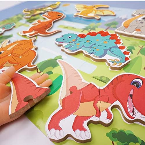BEESTECH Beginner Dinosaur Puzzles for 3, 4 Year Old Toddlers, 8 Pack Jigsaw Educational Learning Puzzles for Toddlers, 8 Different Dinosaurs with Dinosaur World Map - Image 5