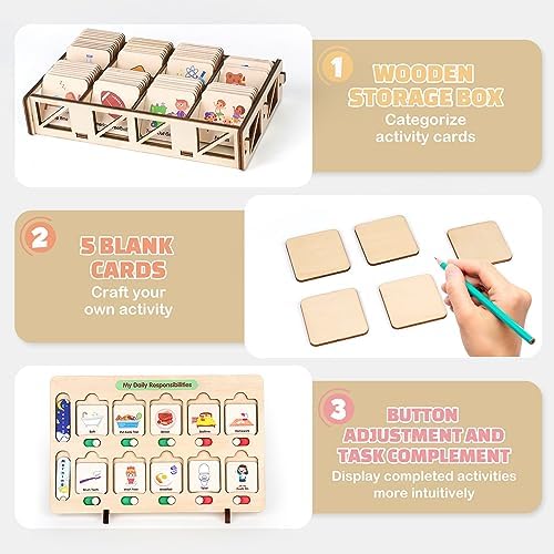 Dreamon Wooden Visual Schedule for Kids Morning and Bedtime Routine Chart - Image 5